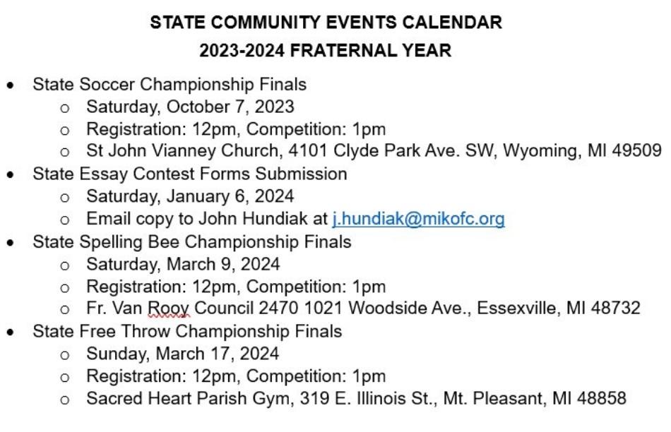 State Community Events Calendar